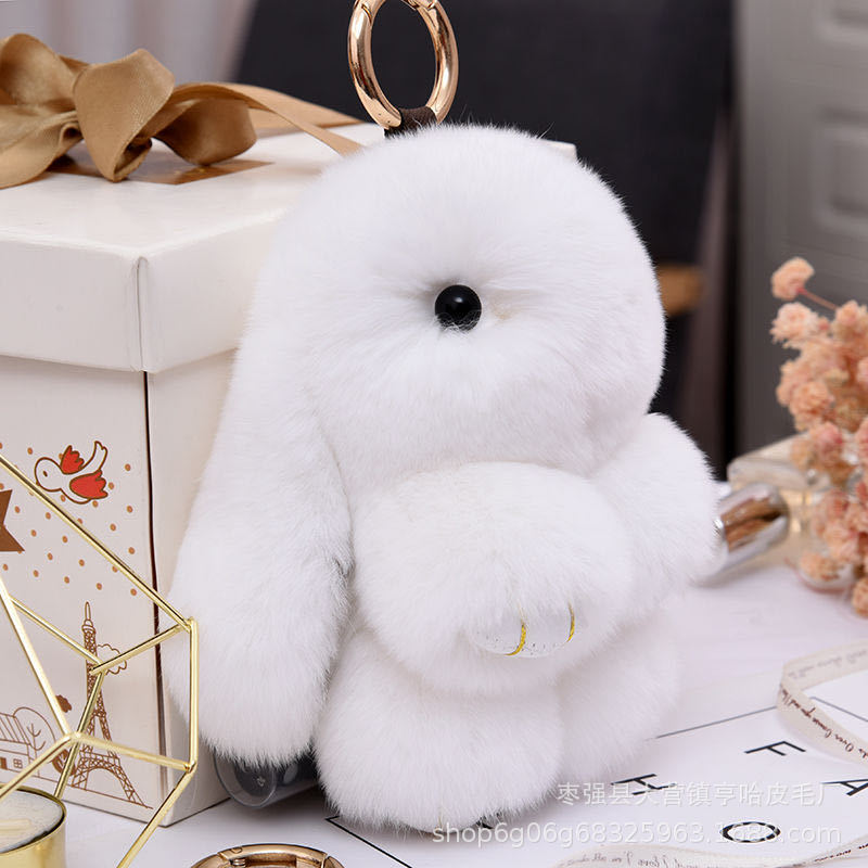 Cute Fuzzy Bunny Charm - Real Rabbit Fur Accessory