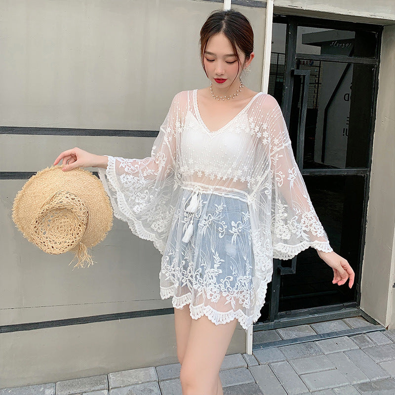 Hollow Out Batwing Sleeve Bikini Cover-Up Dress