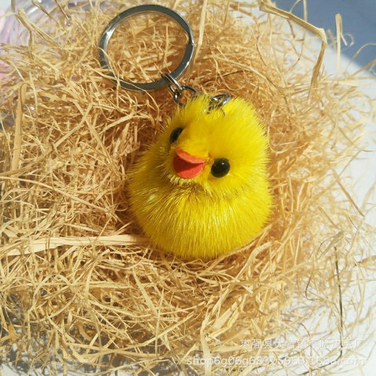 Cute Fuzzy Duck Keychain - Faux Fur Car Accessory