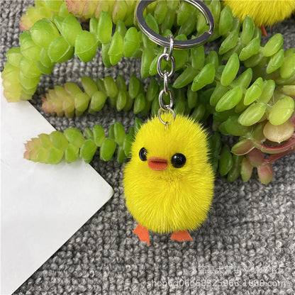 Cute Fuzzy Duck Keychain - Faux Fur Car Accessory