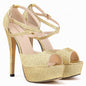 British Style Thin Flash Super High Heel Peep Toe Women's Sandals