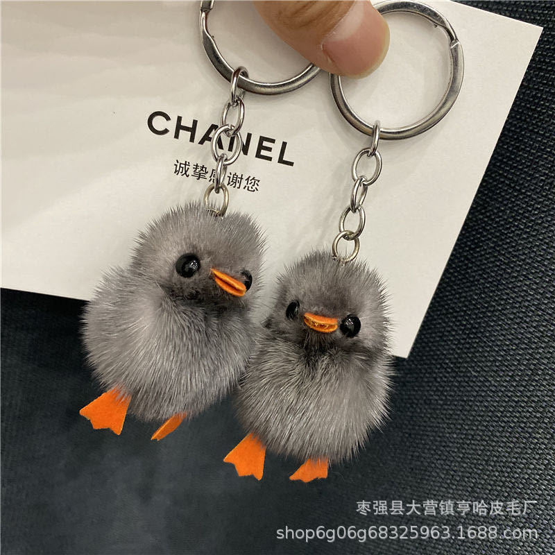 Cute Fuzzy Duck Keychain - Faux Fur Car Accessory