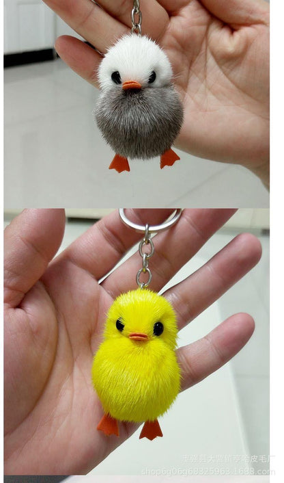 Cute Fuzzy Duck Keychain - Faux Fur Car Accessory