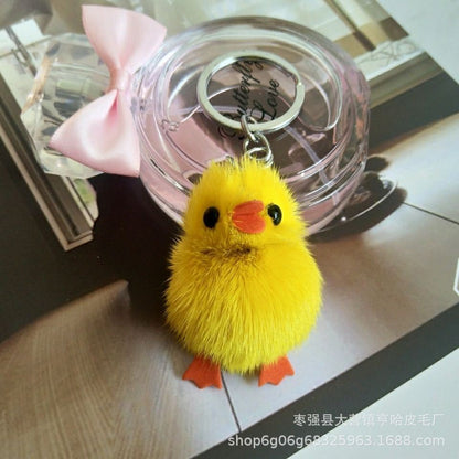 Cute Fuzzy Duck Keychain - Faux Fur Car Accessory