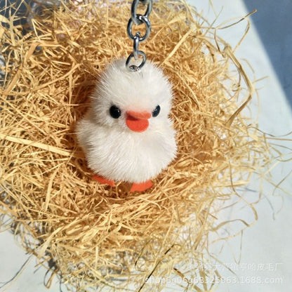 Cute Fuzzy Duck Keychain - Faux Fur Car Accessory