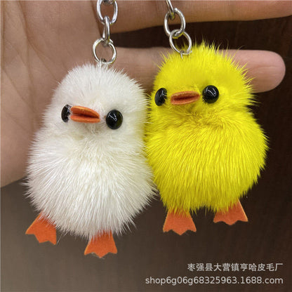 Cute Fuzzy Duck Keychain - Faux Fur Car Accessory