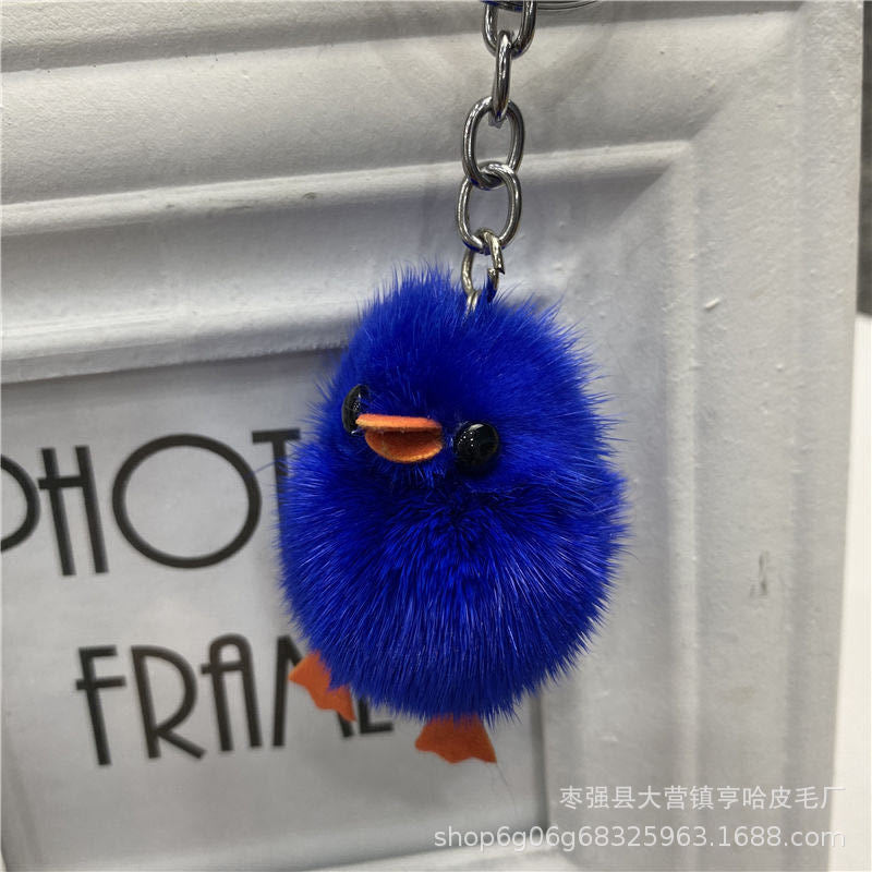 Cute Fuzzy Duck Keychain - Faux Fur Car Accessory