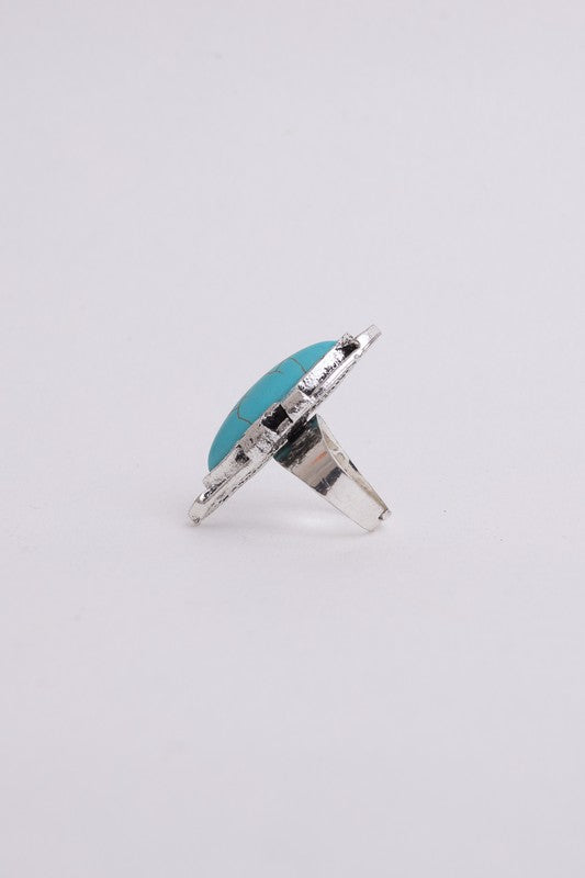 Free Shipping For Turquoise Marquis Cut Adjustable Silver Ring