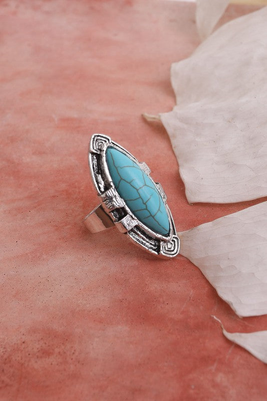 Free Shipping For Turquoise Marquis Cut Adjustable Silver Ring