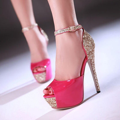 Platform Patent Leather Sparkle Buckle Sandals