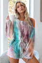 Pajamas Tie Dye Loose High Waist Long Sleeve Strap Two Pieces Set