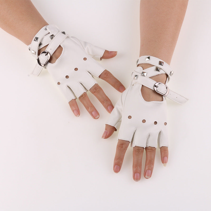 Cool Long Chain Leather Punk Gloves