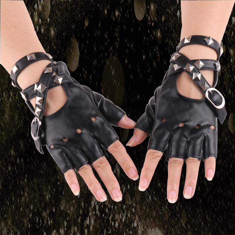 Cool Long Chain Leather Punk Gloves