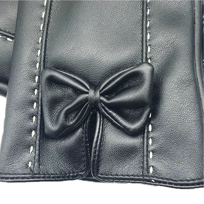 Bow Faux Leather Gloves