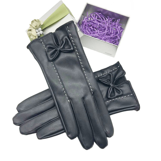 Bow Faux Leather Gloves