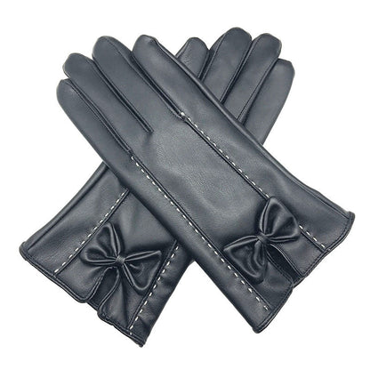 Bow Faux Leather Gloves