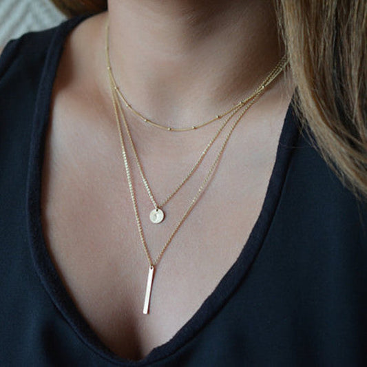 Three Layers Paillette Strip Pendant Necklace-Homeunderwear