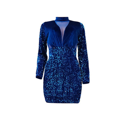 Autumn Winter Thickened Velvet Patchwork Sequin Dress