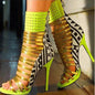 Colorblock Buckles Rivet Print High Heel Sandals