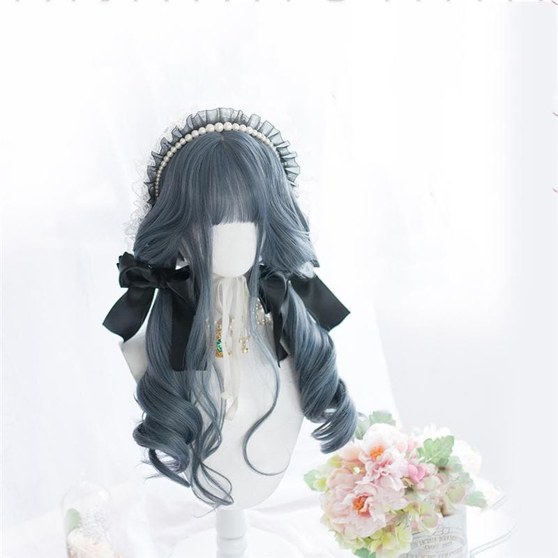 Free Shipping For Hivava Lolita Fog Blue Long Curly Wig