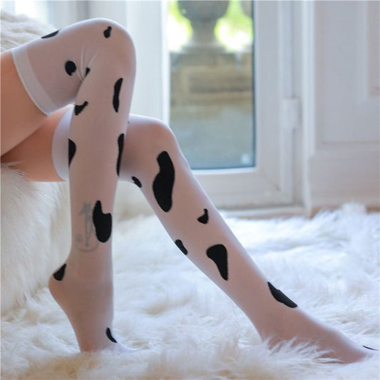 Sexy Cow White Spotted Knee Stockings