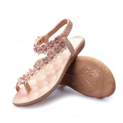 Women Bohemia Flower Beads Flip-flop Shoes Flat Sandals-Homeunderwear