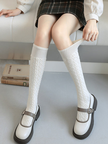 Casual Skinny Solid Color Twist Socks-Homeunderwear