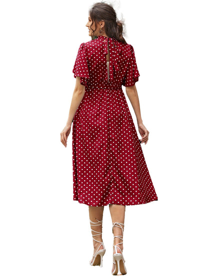 Free Shipping ForFashionable and comfortable short sleeved polka dot chiffon maternity dress with straps