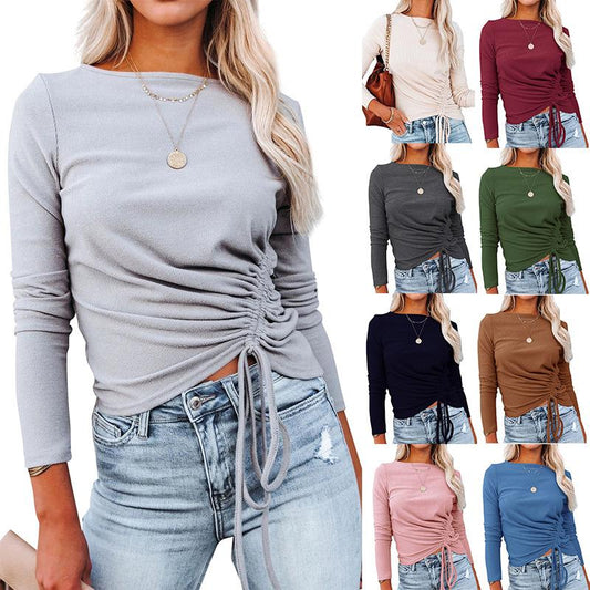 Autumn And Winter Fashion Slim Drawstring Sweater Top