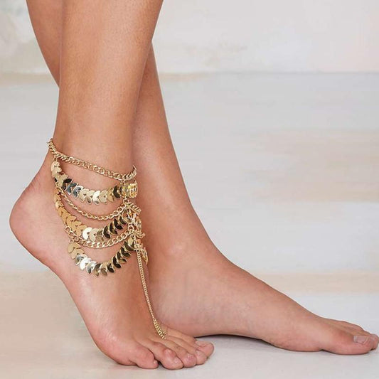 Fashionable Retro Heavy Multi-layer Chain Tassel Anklets