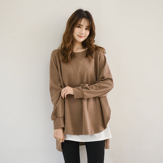 Loose Batwing Sleeves Asymmetric Split-Joint High-Low Sweatshirt