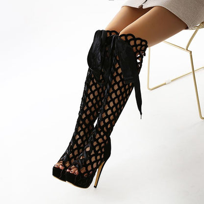 Cut Out Peep Toe Platform Super High Heels Long Boot Sandals