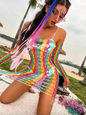 Free shipping for Summer Rainbow Lingerie Fishnet Bodysuit Dress