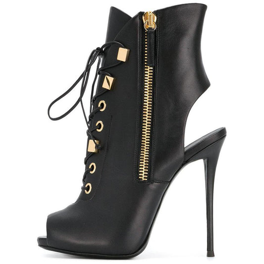 Black fish mouth Super High Heel Ankle Boots