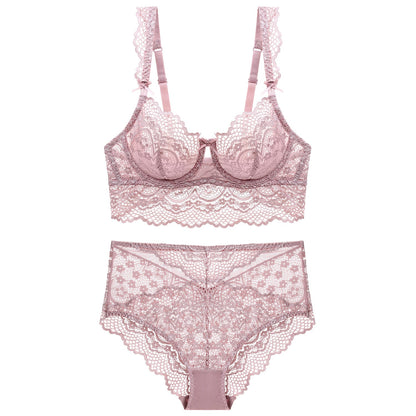 Free Shipping For Pink Floral Soft Lace Trim Mesh Bra Lingerie