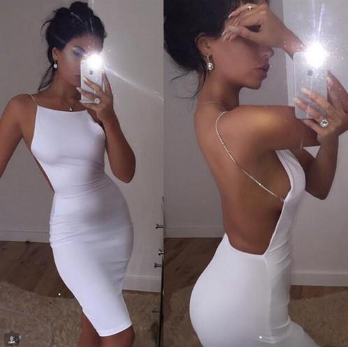 Clearance O-Neck Strap Backless Bodycon Casual Club Mini Dress