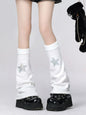 Black and White Srar Hollow Knitted Leg Warmers-Homeunderwear