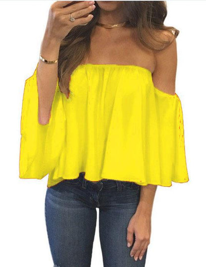 Sexy Off Shoulder Long Sleeve Chiffon Loose Blouses Larging Code