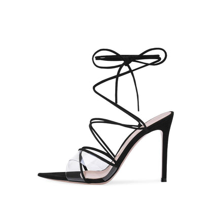 Black Strap Stiletto Sandals Party Shoe