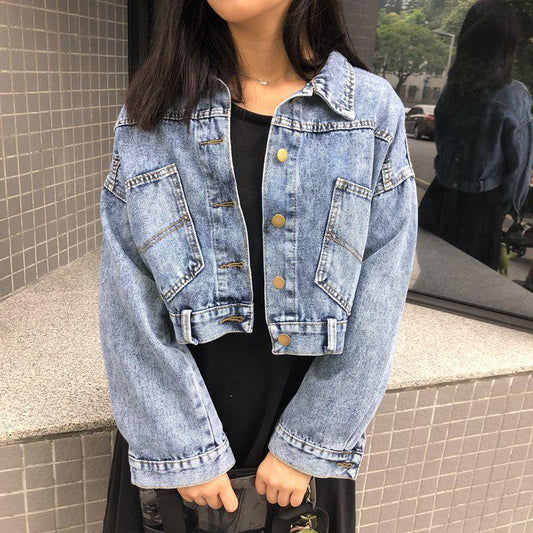 Loose student BF girl short denim coat