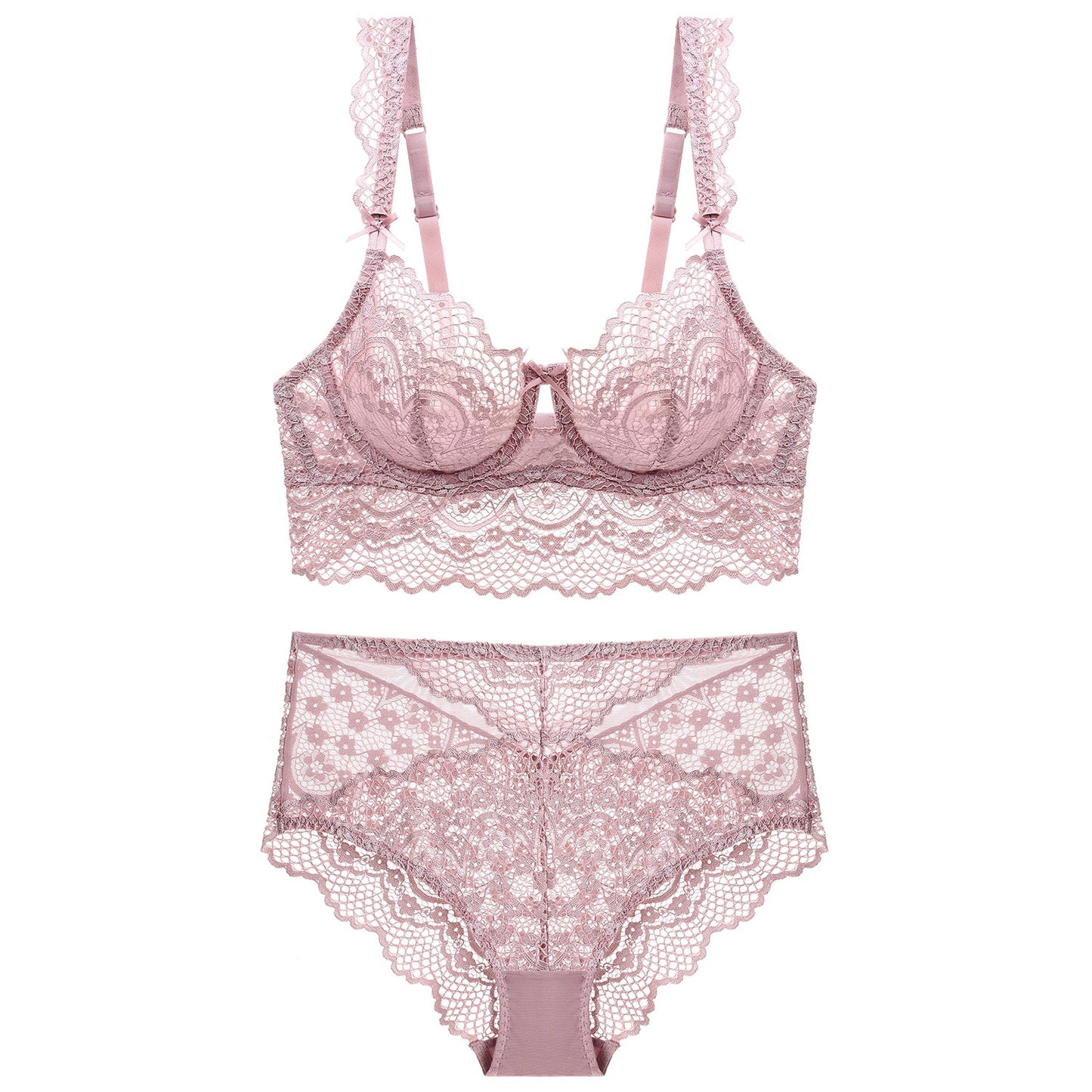 Pink Floral Lace Trim Hight Waist Panty