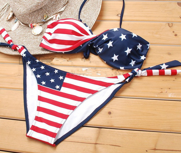 Fashion  Flag Bikini Swimwear with Detachable Strap