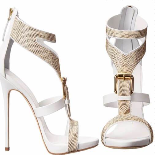 Diamond Suede Open-toe Zipper Stiletto High Heels Party Sandals