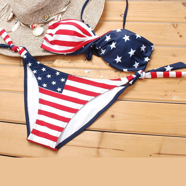 Fashion  Flag Bikini Swimwear with Detachable Strap