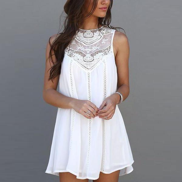 Free Shipping Clearence Sleeveless Crochet Hollow Shift Short Loose Dress