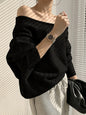 Casual Loose Long Sleeves Solid Color Off-The-Shoulder Sweater Tops-Homeunderwear