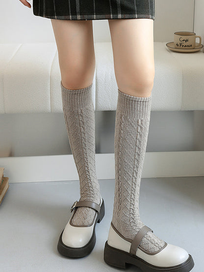 Casual Skinny Solid Color Twist Socks-Homeunderwear