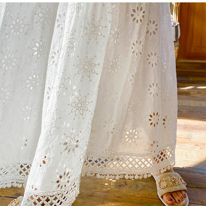 Hollow-out Embroidered French Swing Skirt