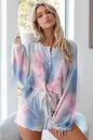 Pajamas Tie Dye Loose High Waist Long Sleeve Strap Two Pieces Set