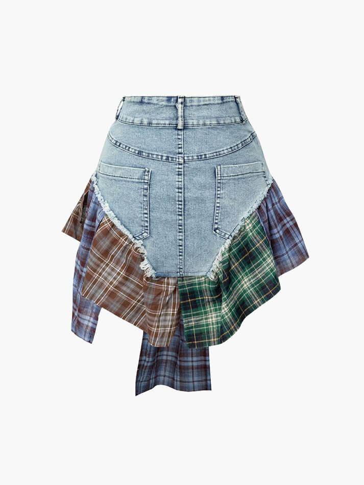 Asymmetric Patchwork Denim Mini Skirt